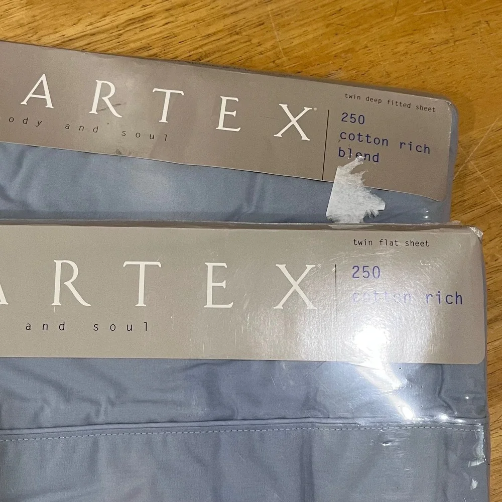 Martex Twin Sheet Set Light‎ Blue 250 TC Cotton Blend Flat & Deep Fitted Vtg Y2K